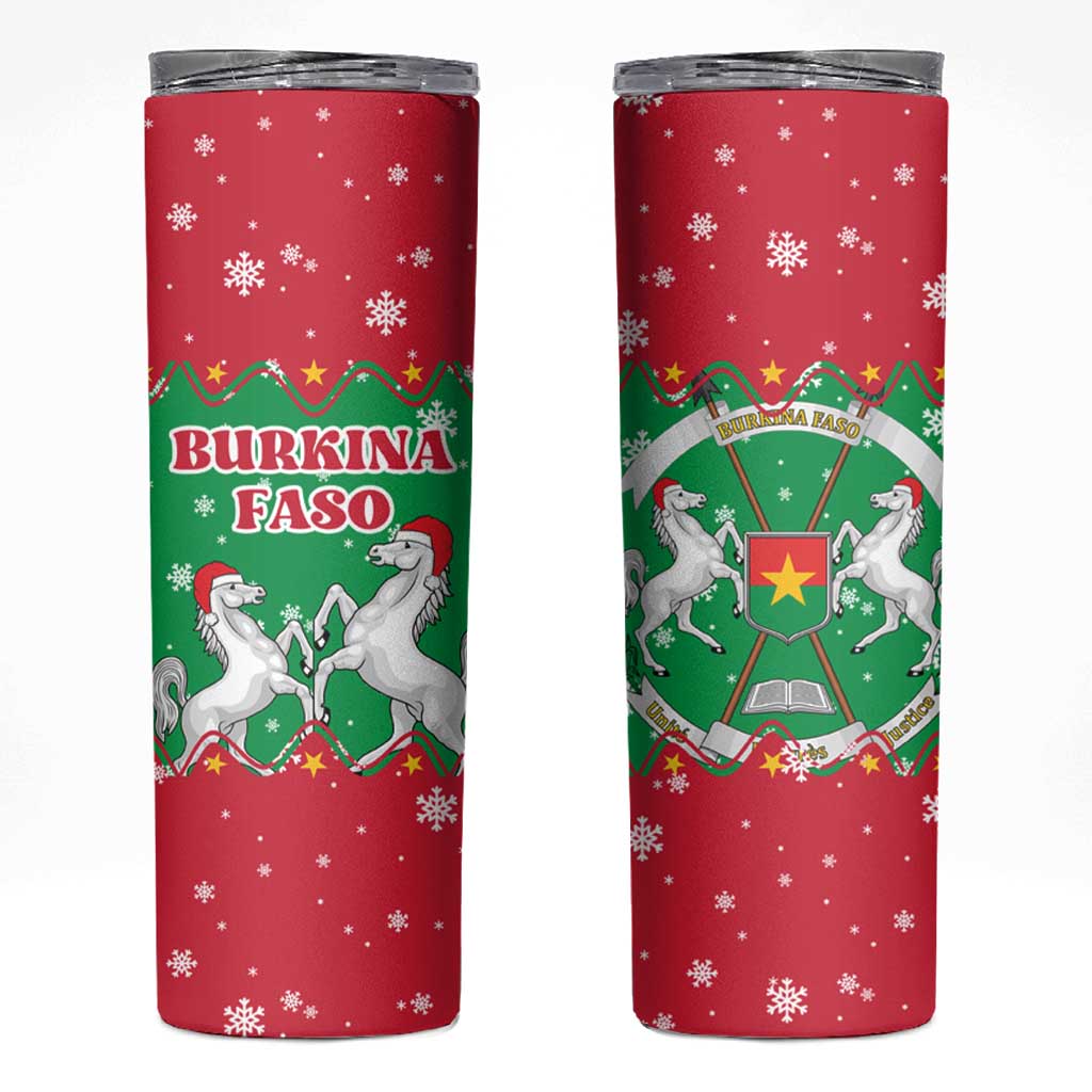 Christmas Burkina Faso Skinny Tumbler Snowflake Horses and Coat of Arms - Wonder Print Shop