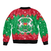 Christmas Burkina Faso Sleeve Zip Bomber Jacket Snowflake Horses and Coat of Arms - Wonder Print Shop