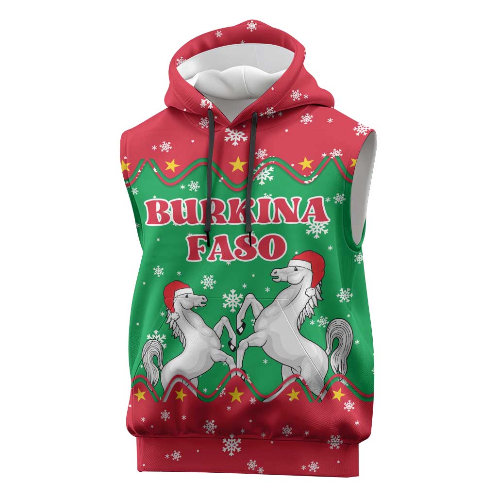 Christmas Burkina Faso Sleeveless Hoodie Snowflake Horses and Coat of Arms - Wonder Print Shop