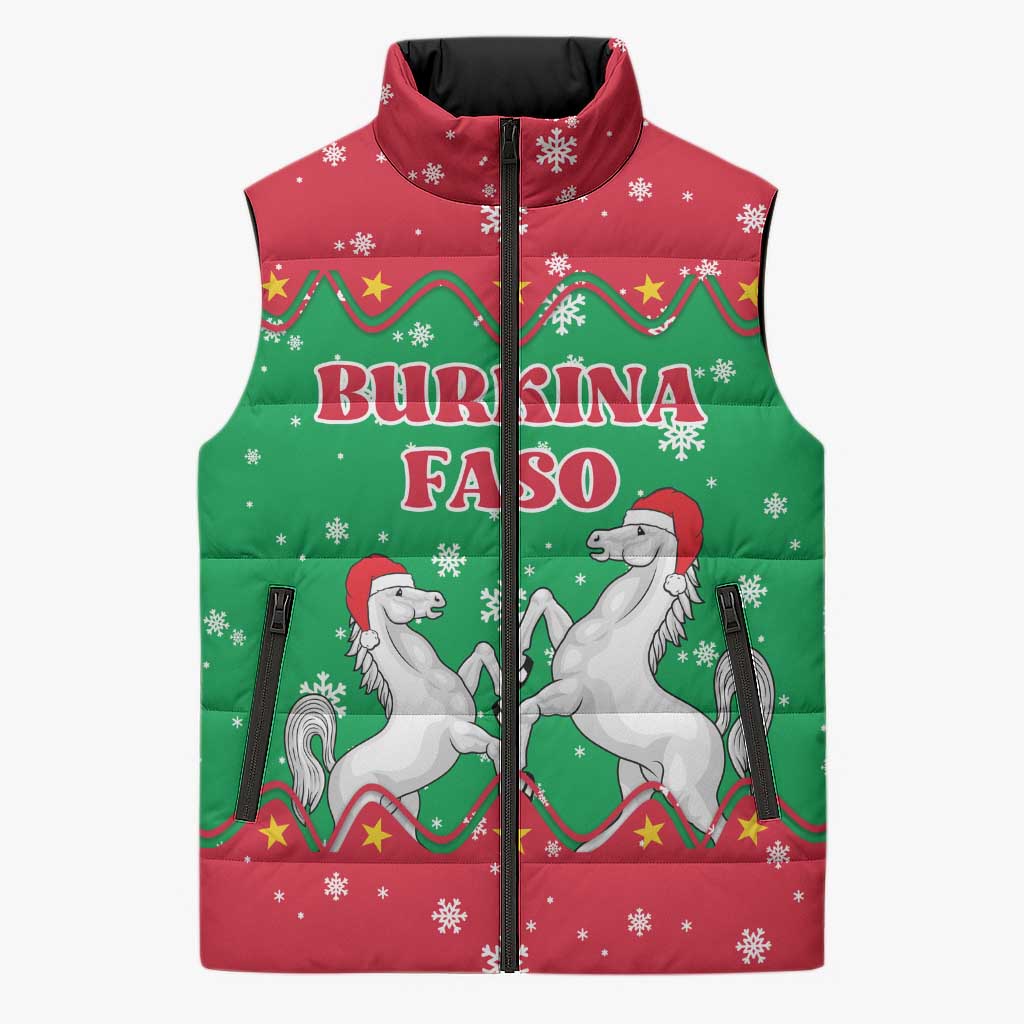 Christmas Burkina Faso Sleeveless Puffer Jacket Snowflake Horses and Coat of Arms - Wonder Print Shop