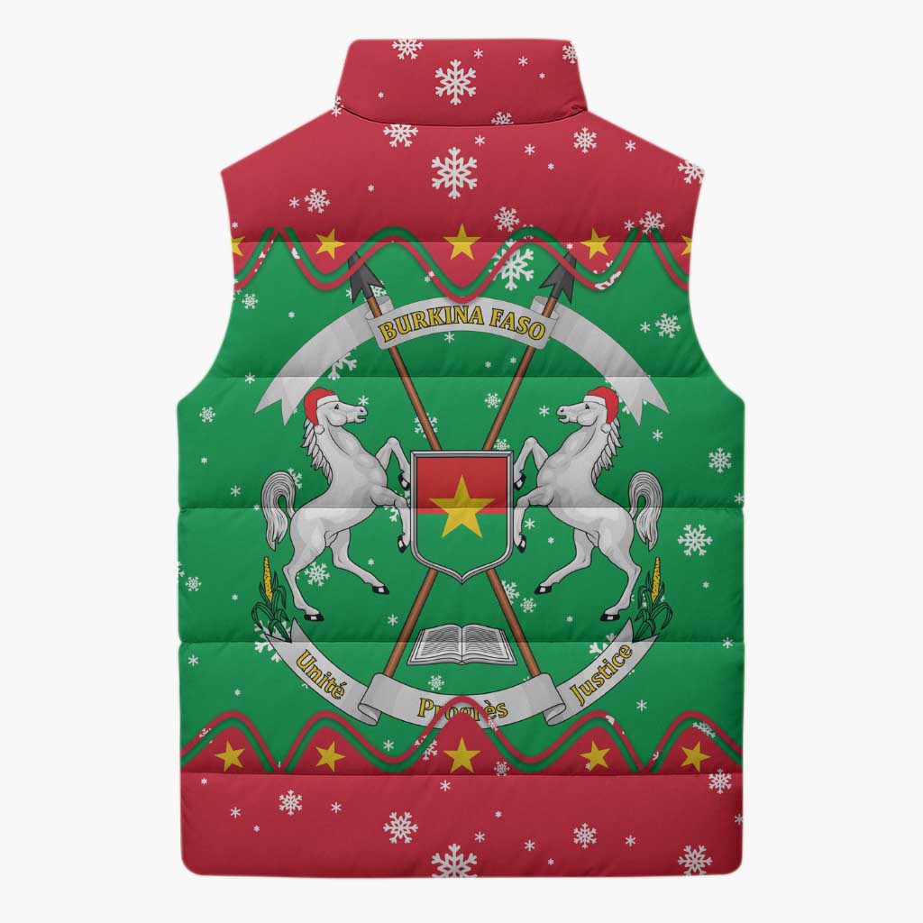 Christmas Burkina Faso Sleeveless Puffer Jacket Snowflake Horses and Coat of Arms - Wonder Print Shop