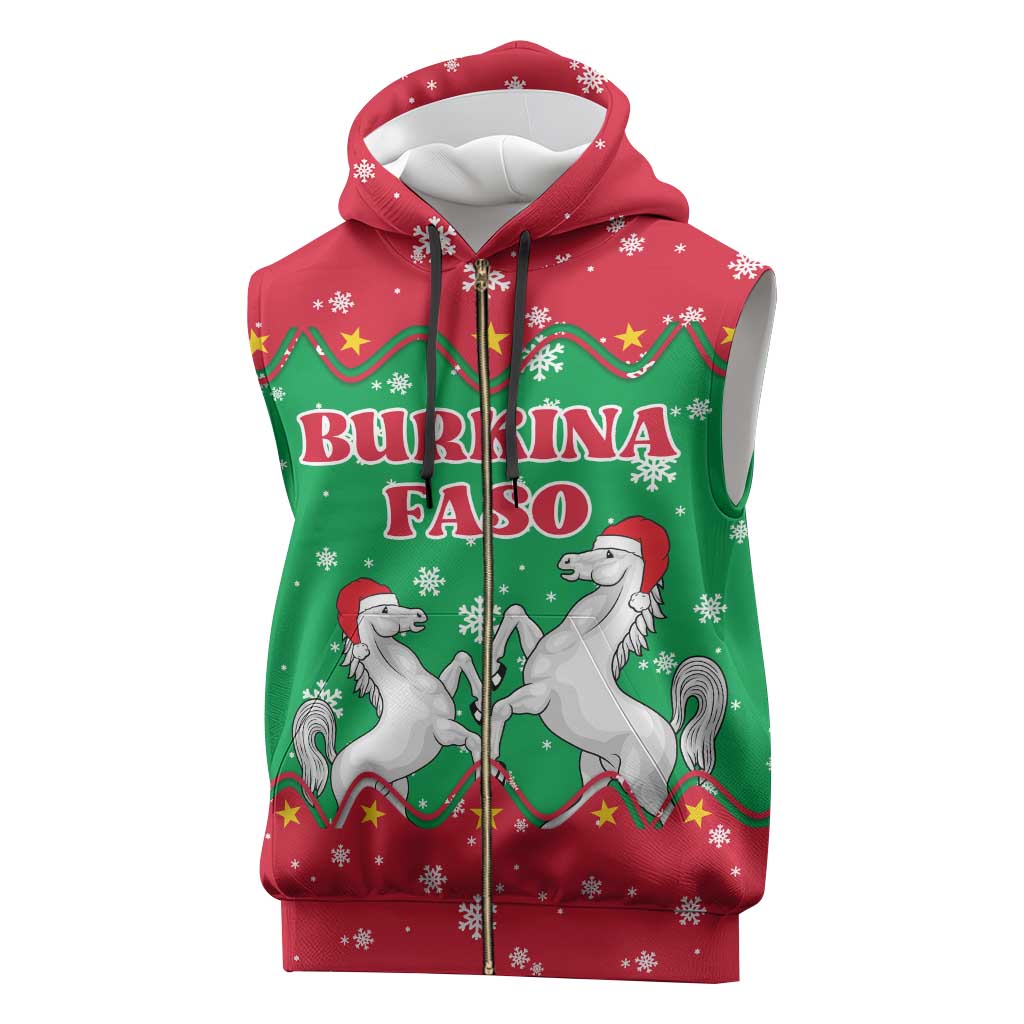 Christmas Burkina Faso Sleeveless Zip Hoodie Snowflake Horses and Coat of Arms - Wonder Print Shop