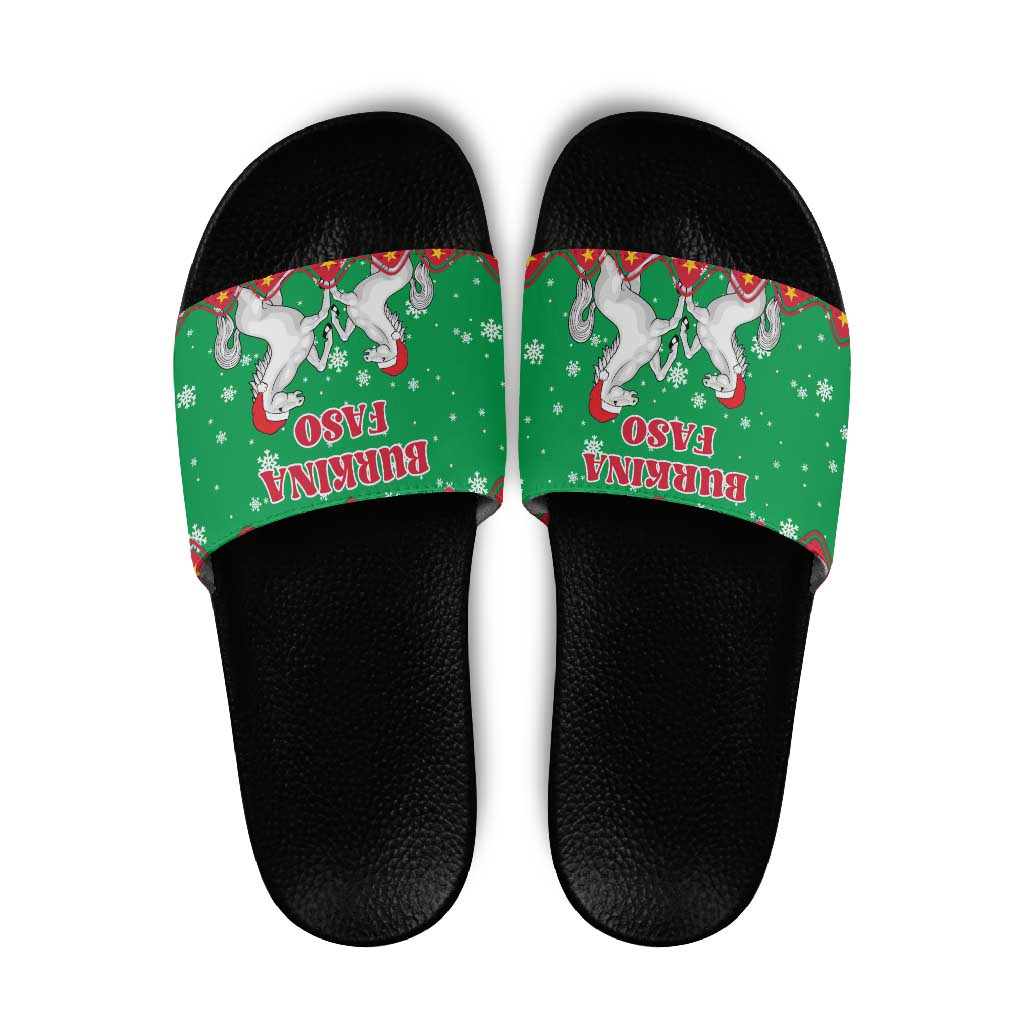Christmas Burkina Faso Slide Sandals Snowflake Horses and Coat of Arms - Wonder Print Shop