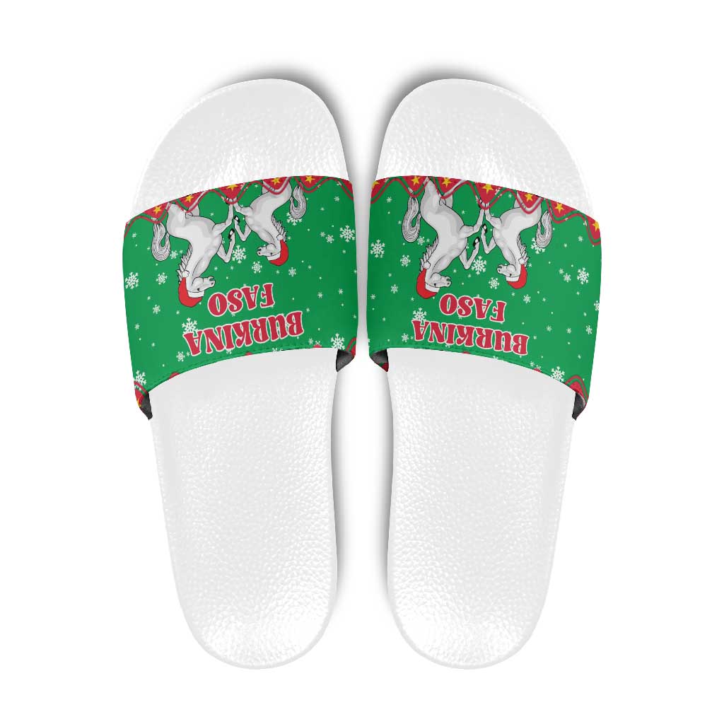 Christmas Burkina Faso Slide Sandals Snowflake Horses and Coat of Arms - Wonder Print Shop