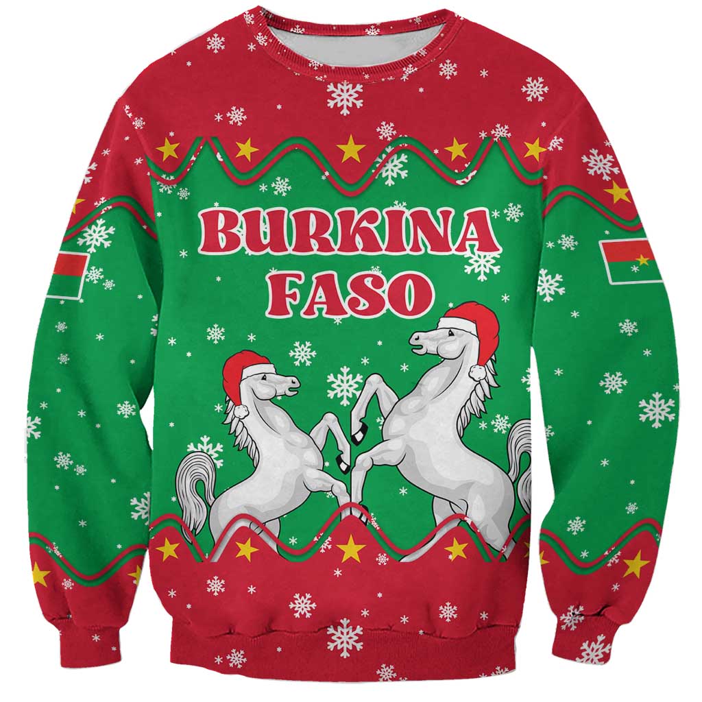 Christmas Burkina Faso Sweatshirt Snowflake Horses and Coat of Arms - Wonder Print Shop