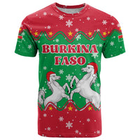 Christmas Burkina Faso T Shirt Snowflake Horses and Coat of Arms - Wonder Print Shop