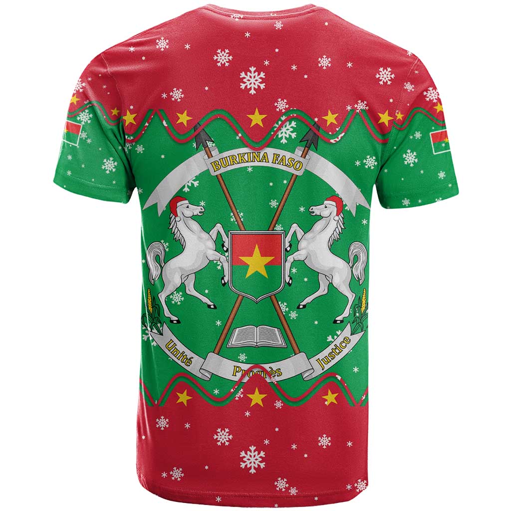 Christmas Burkina Faso T Shirt Snowflake Horses and Coat of Arms - Wonder Print Shop