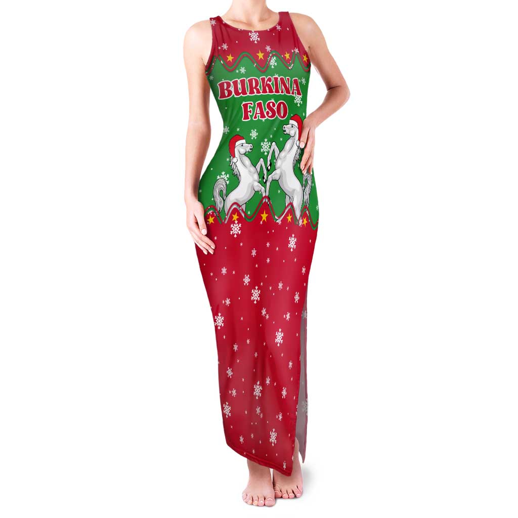 Christmas Burkina Faso Tank Maxi Dress Snowflake Horses and Coat of Arms - Wonder Print Shop