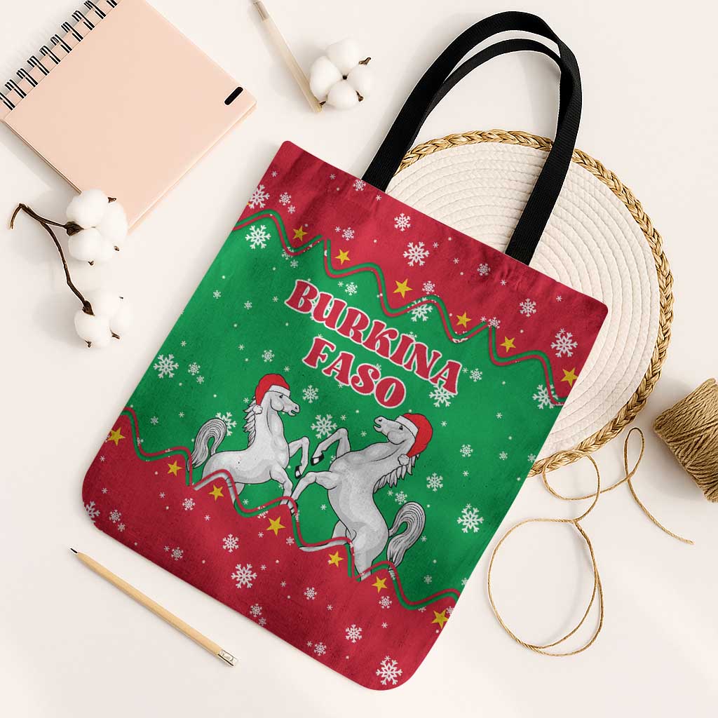 Christmas Burkina Faso Tote Bag Snowflake Horses and Coat of Arms - Wonder Print Shop