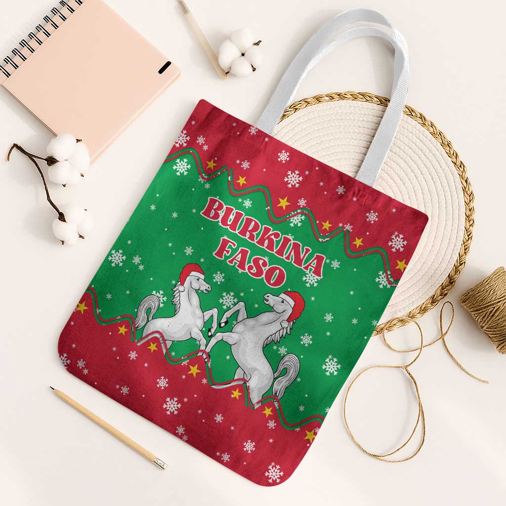 Christmas Burkina Faso Tote Bag Snowflake Horses and Coat of Arms - Wonder Print Shop