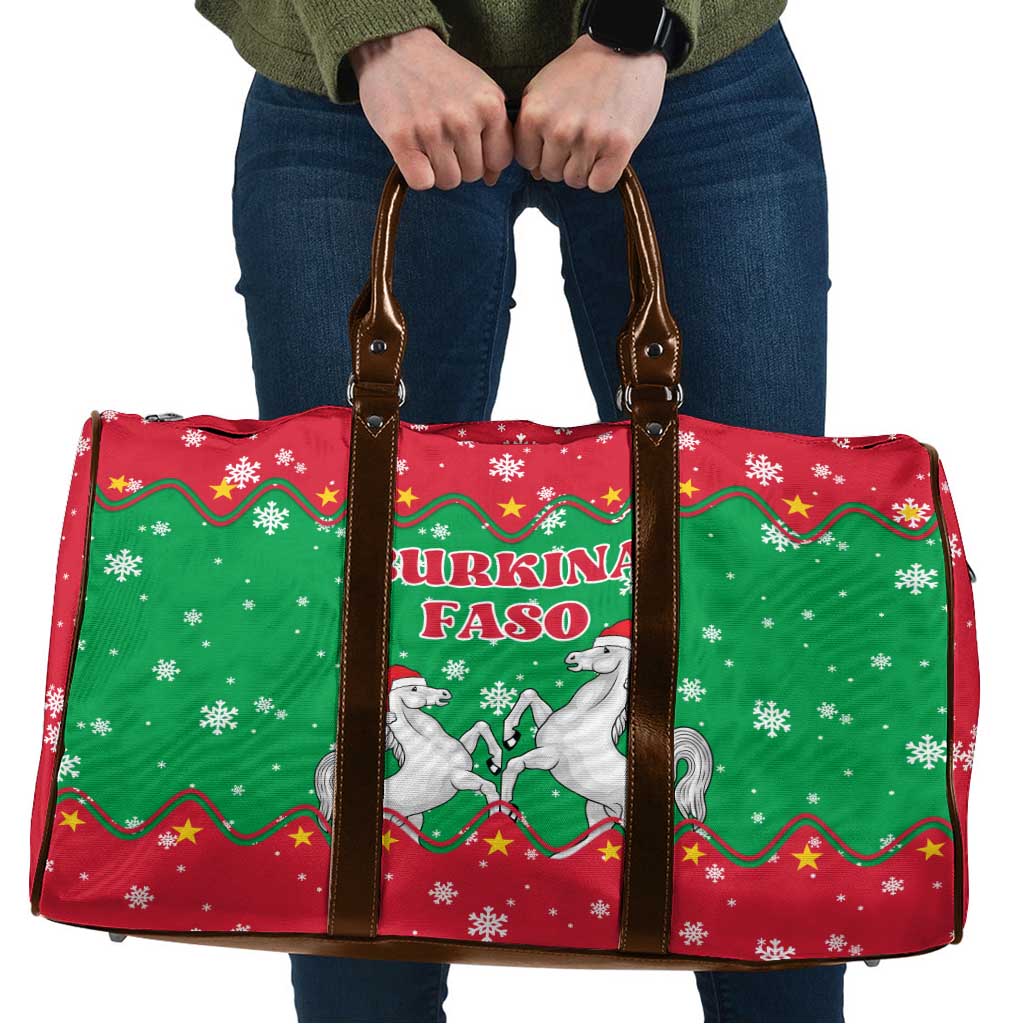 Christmas Burkina Faso Travel Bag Snowflake Horses and Coat of Arms - Wonder Print Shop