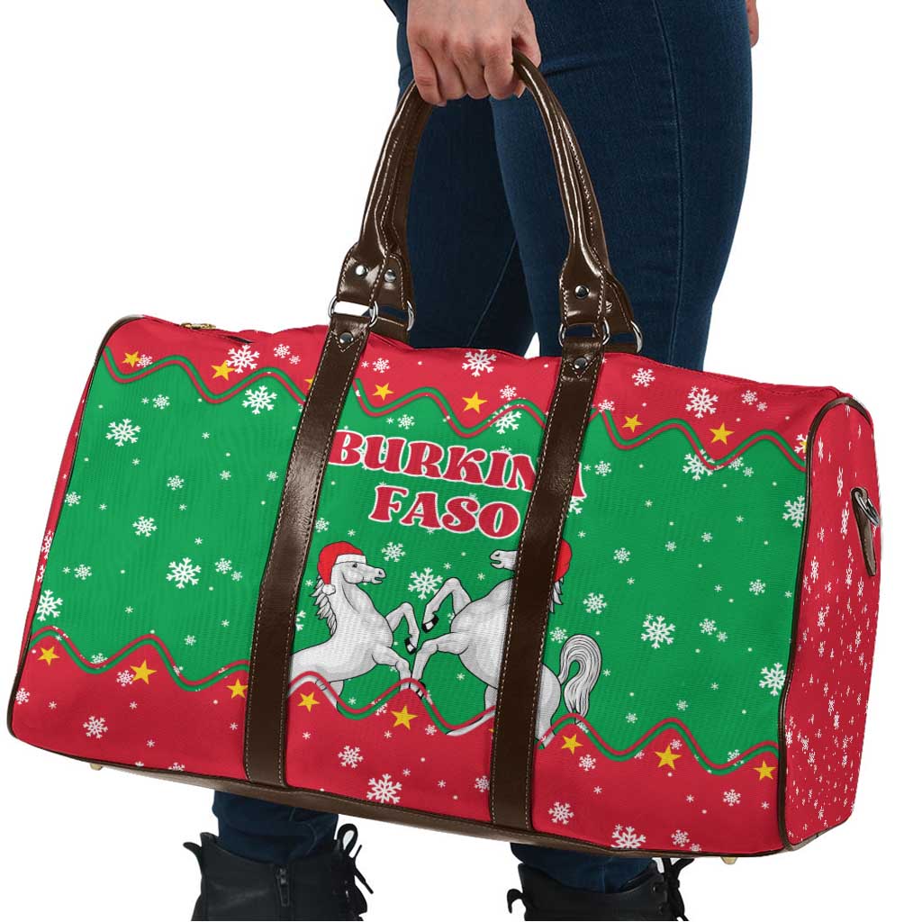 Christmas Burkina Faso Travel Bag Snowflake Horses and Coat of Arms - Wonder Print Shop