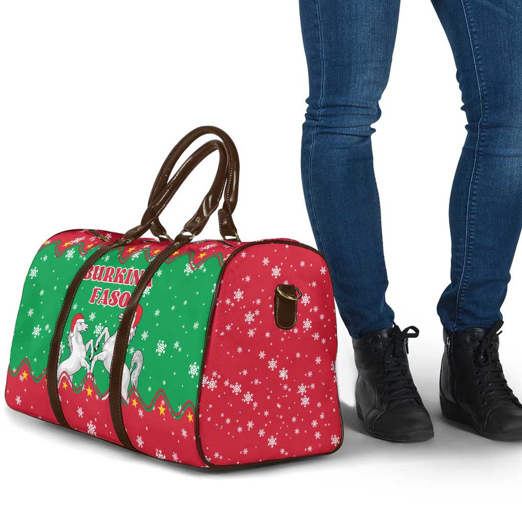 Christmas Burkina Faso Travel Bag Snowflake Horses and Coat of Arms - Wonder Print Shop