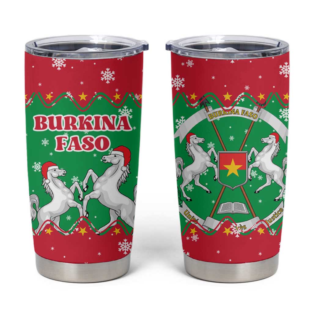 Christmas Burkina Faso Tumbler Cup Snowflake Horses and Coat of Arms - Wonder Print Shop