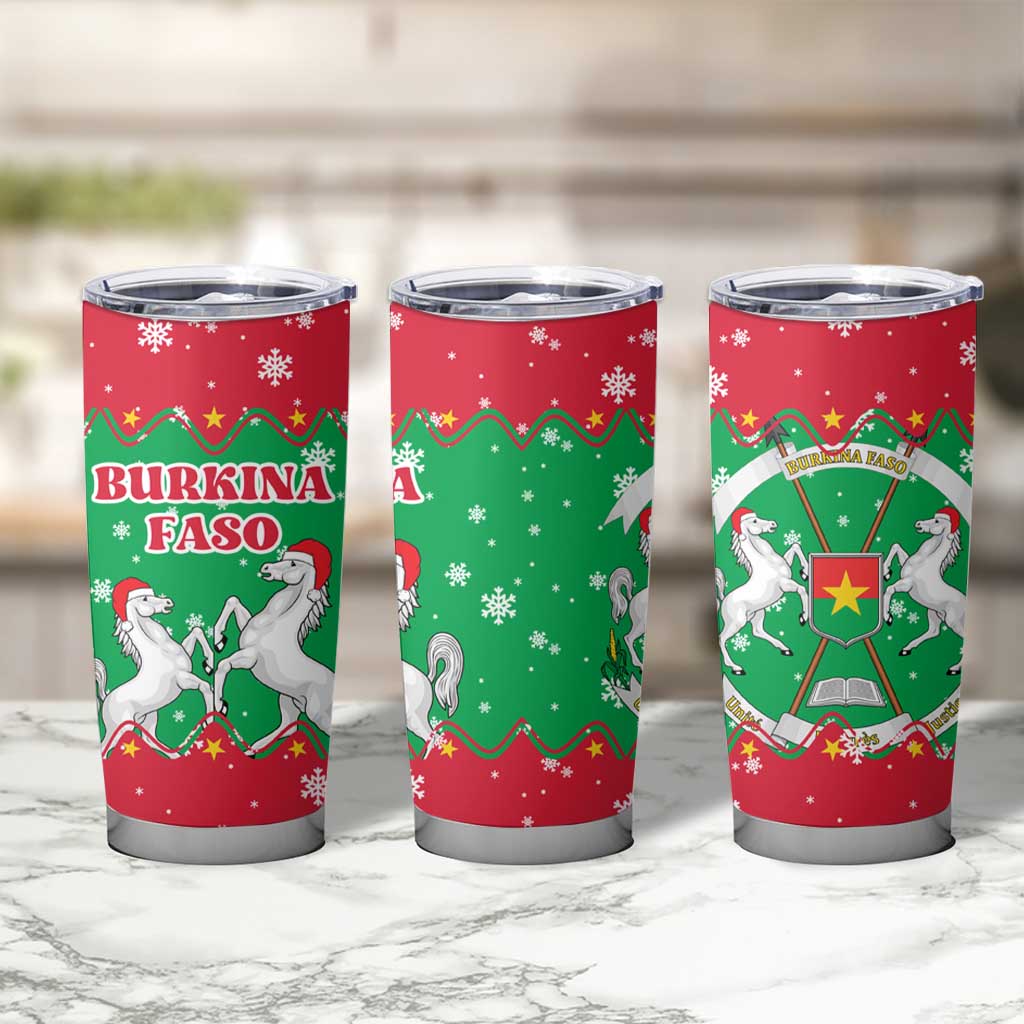 Christmas Burkina Faso Tumbler Cup Snowflake Horses and Coat of Arms - Wonder Print Shop