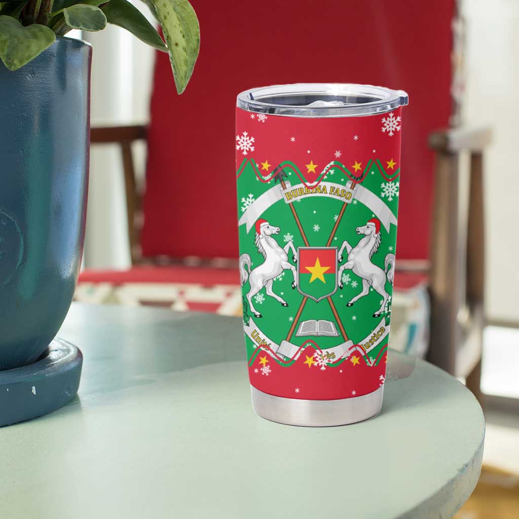 Christmas Burkina Faso Tumbler Cup Snowflake Horses and Coat of Arms - Wonder Print Shop