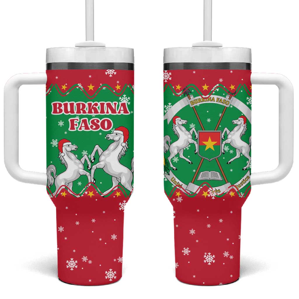 Christmas Burkina Faso Tumbler With Handle Snowflake Horses and Coat of Arms - Wonder Print Shop