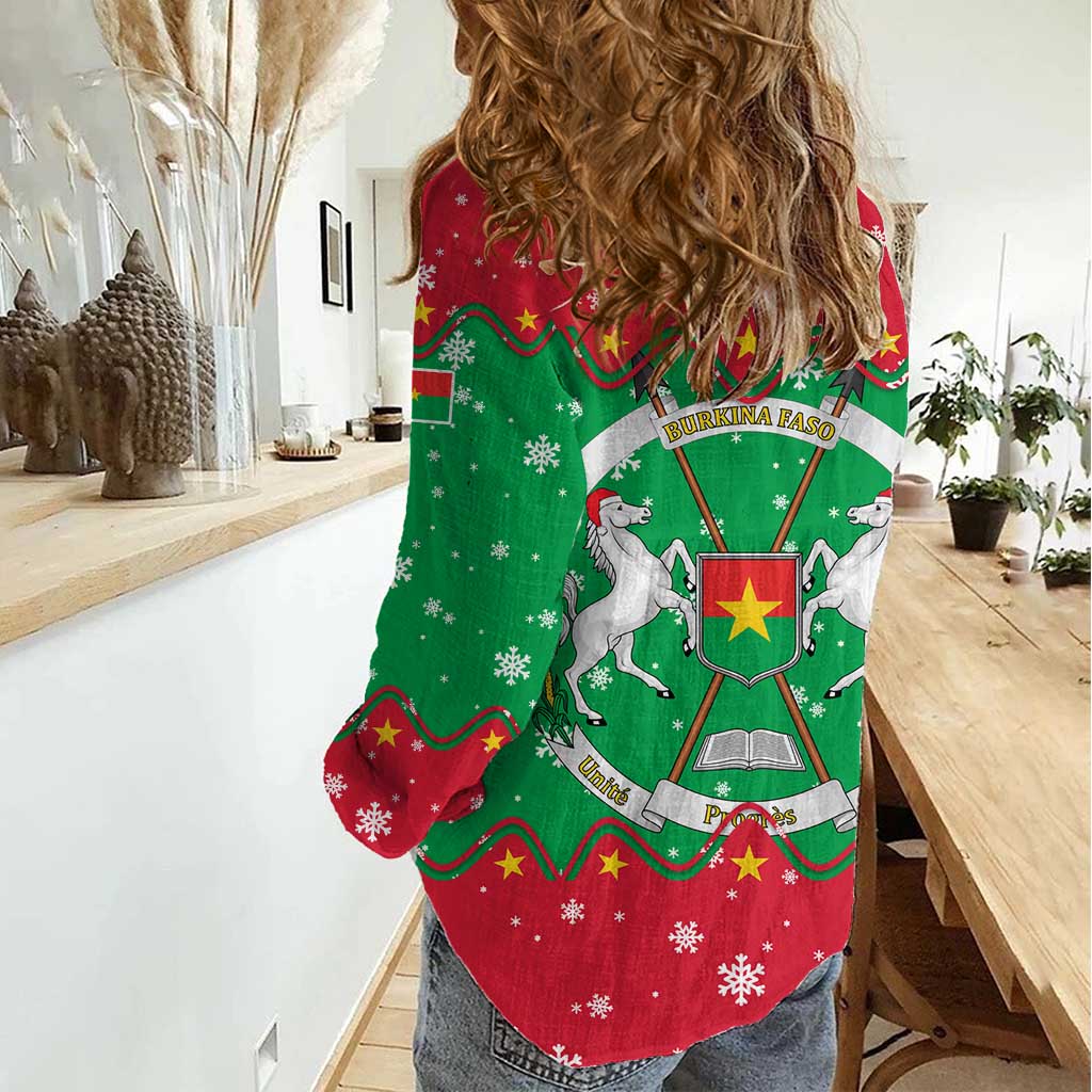 Christmas Burkina Faso Women Casual Shirt Snowflake Horses and Coat of Arms - Wonder Print Shop