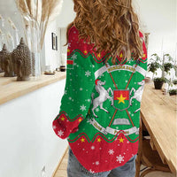 Christmas Burkina Faso Women Casual Shirt Snowflake Horses and Coat of Arms - Wonder Print Shop