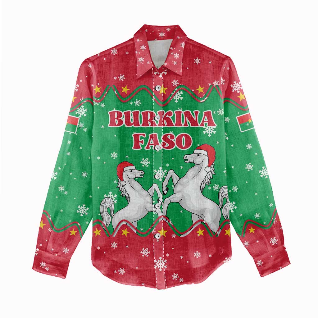 Christmas Burkina Faso Women Casual Shirt Snowflake Horses and Coat of Arms - Wonder Print Shop