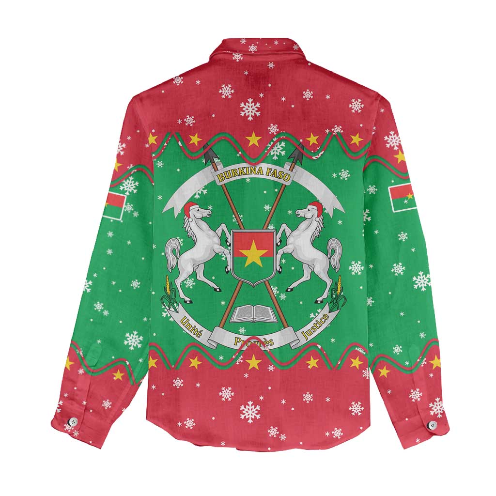 Christmas Burkina Faso Women Casual Shirt Snowflake Horses and Coat of Arms - Wonder Print Shop