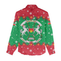 Christmas Burkina Faso Women Casual Shirt Snowflake Horses and Coat of Arms - Wonder Print Shop