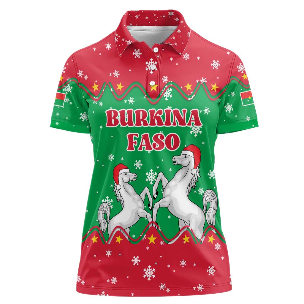 Christmas Burkina Faso Women Polo Shirt Snowflake Horses and Coat of Arms - Wonder Print Shop