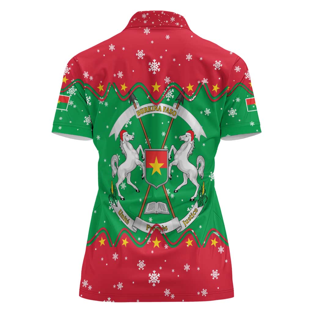 Christmas Burkina Faso Women Polo Shirt Snowflake Horses and Coat of Arms - Wonder Print Shop