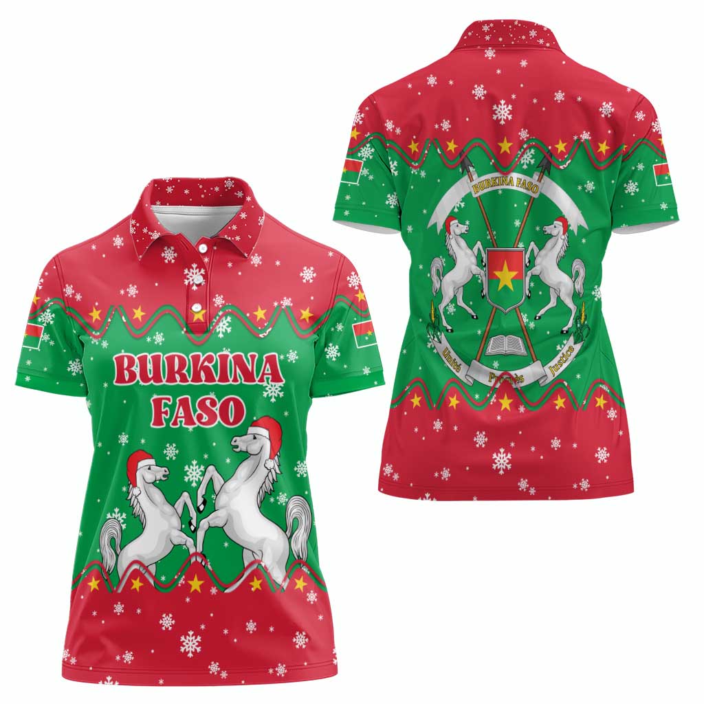Christmas Burkina Faso Women Polo Shirt Snowflake Horses and Coat of Arms - Wonder Print Shop