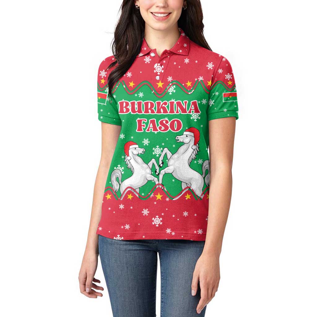 Christmas Burkina Faso Women Polo Shirt Snowflake Horses and Coat of Arms - Wonder Print Shop
