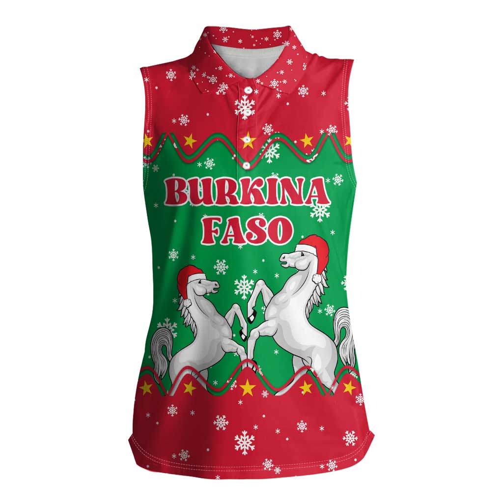 Christmas Burkina Faso Women Sleeveless Polo Shirt Snowflake Horses and Coat of Arms - Wonder Print Shop