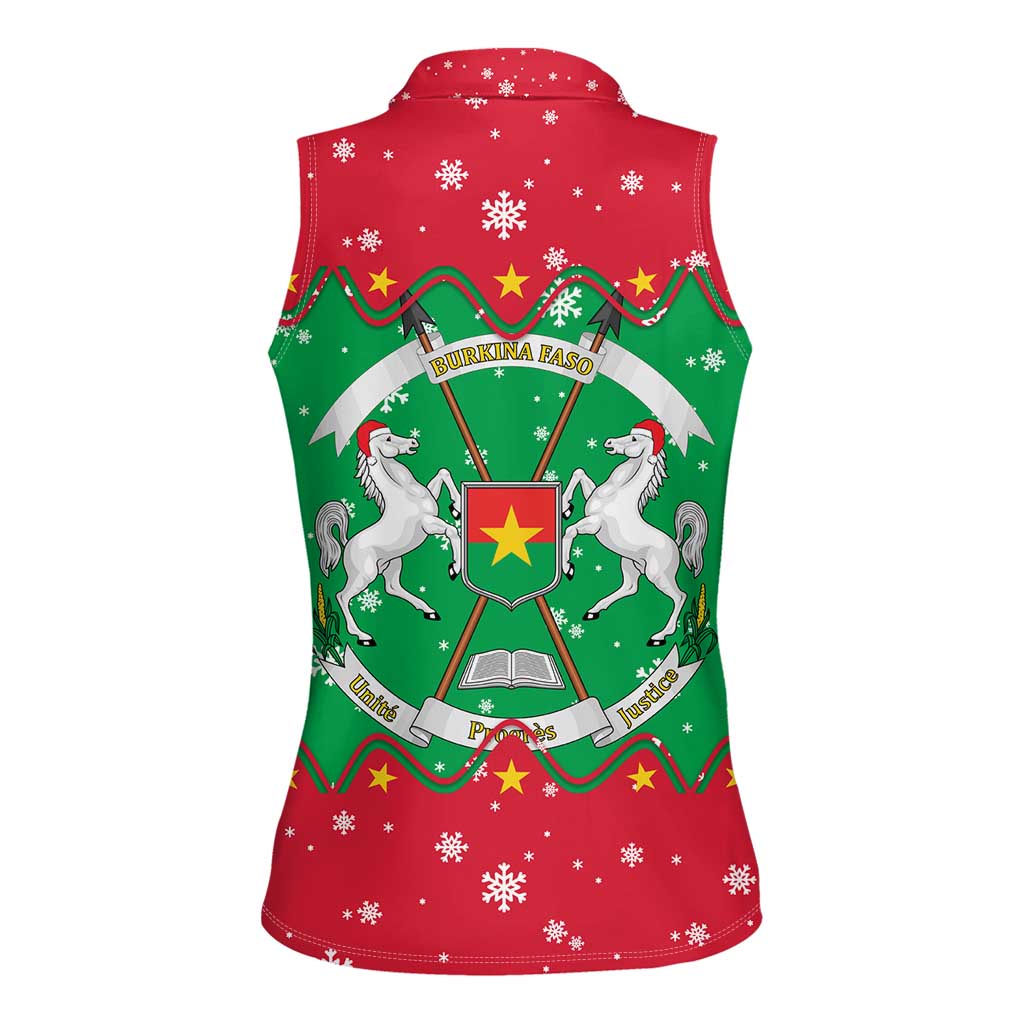 Christmas Burkina Faso Women Sleeveless Polo Shirt Snowflake Horses and Coat of Arms - Wonder Print Shop