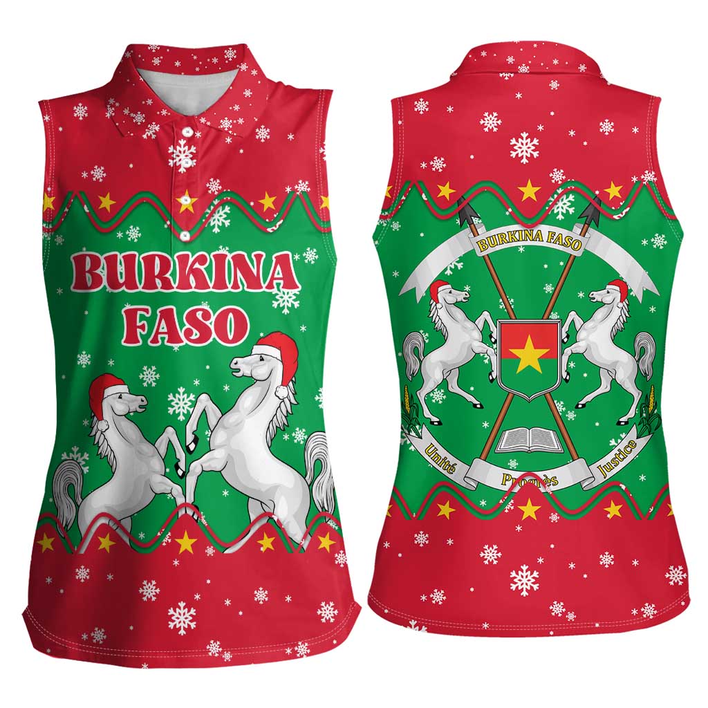 Christmas Burkina Faso Women Sleeveless Polo Shirt Snowflake Horses and Coat of Arms - Wonder Print Shop