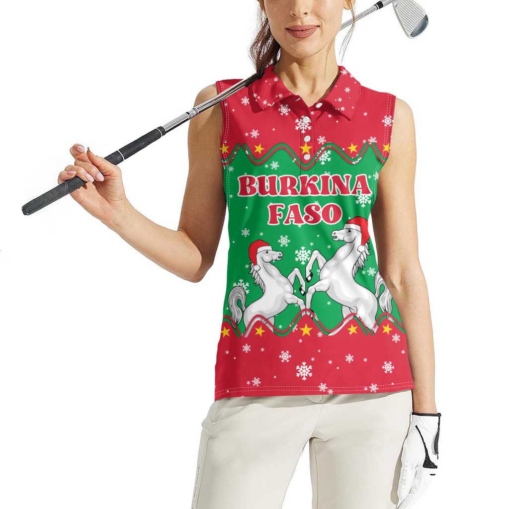 Christmas Burkina Faso Women Sleeveless Polo Shirt Snowflake Horses and Coat of Arms - Wonder Print Shop