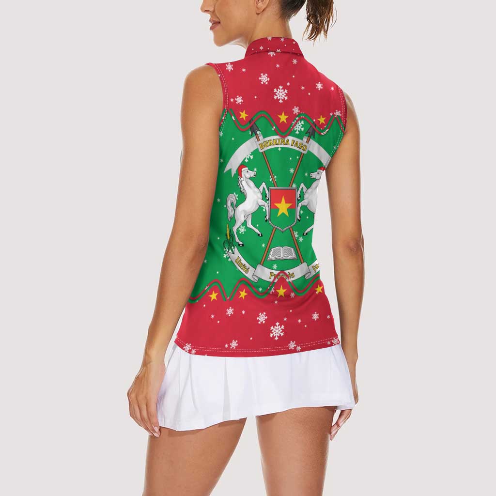 Christmas Burkina Faso Women Sleeveless Polo Shirt Snowflake Horses and Coat of Arms - Wonder Print Shop
