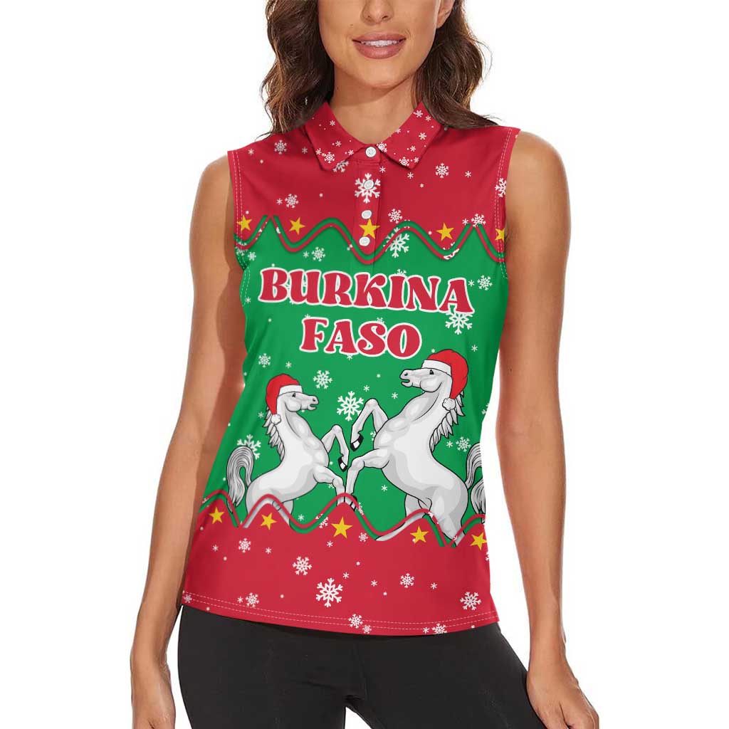 Christmas Burkina Faso Women Sleeveless Polo Shirt Snowflake Horses and Coat of Arms - Wonder Print Shop