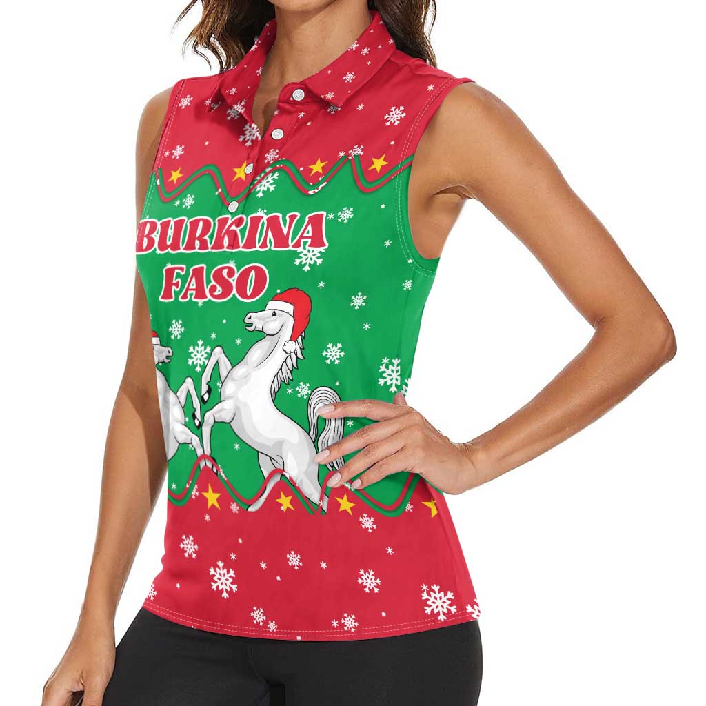Christmas Burkina Faso Women Sleeveless Polo Shirt Snowflake Horses and Coat of Arms - Wonder Print Shop