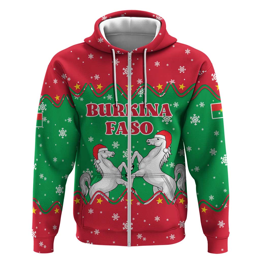 Christmas Burkina Faso Zip Hoodie Snowflake Horses and Coat of Arms - Wonder Print Shop