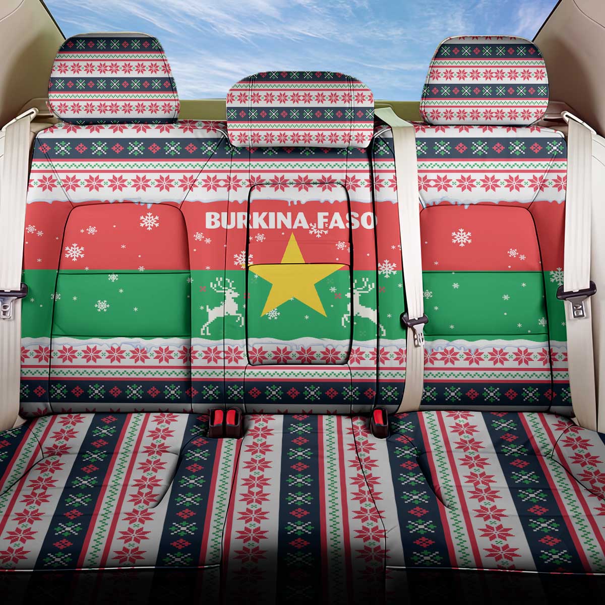 Christmas Burkina Faso Back Car Seat Cover Reindeer Star Design - Wonder Print Shop