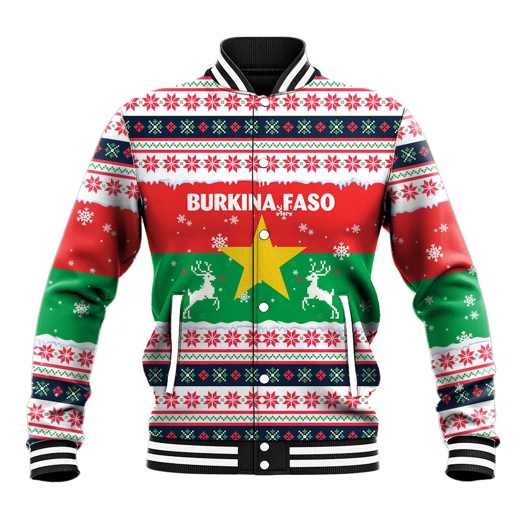 Christmas Burkina Faso Baseball Jacket Reindeer Star Design - Wonder Print Shop
