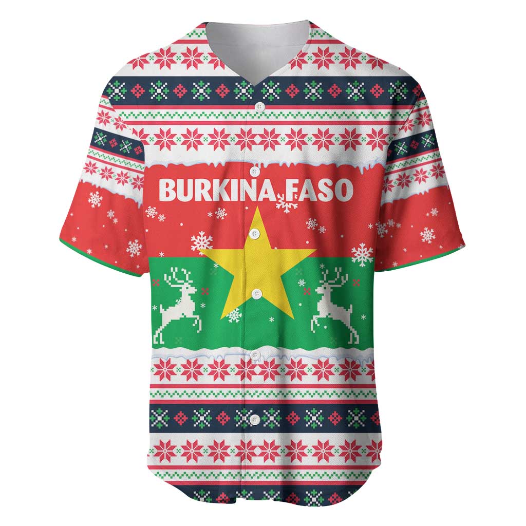 Christmas Burkina Faso Baseball Jersey Reindeer Star Design - Wonder Print Shop