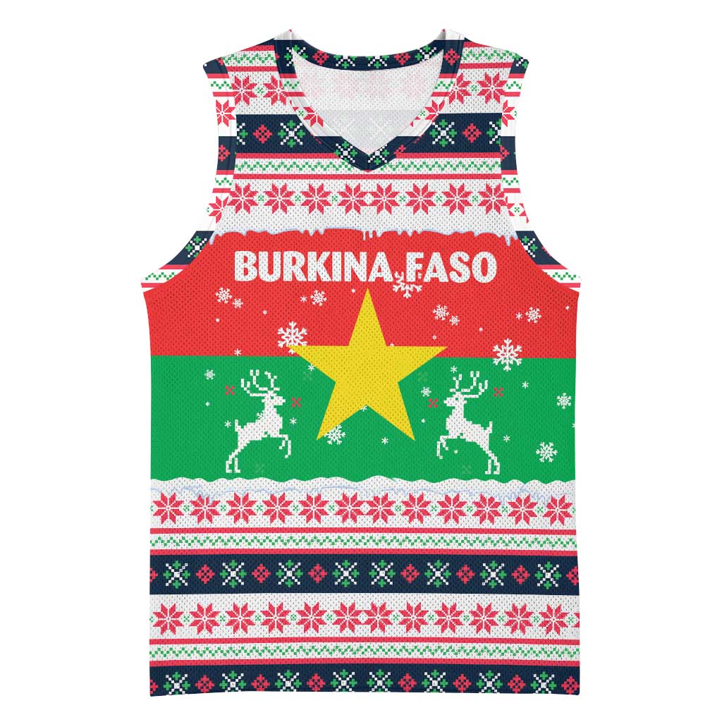 Christmas Burkina Faso Basketball Jersey Reindeer Star Design - Wonder Print Shop