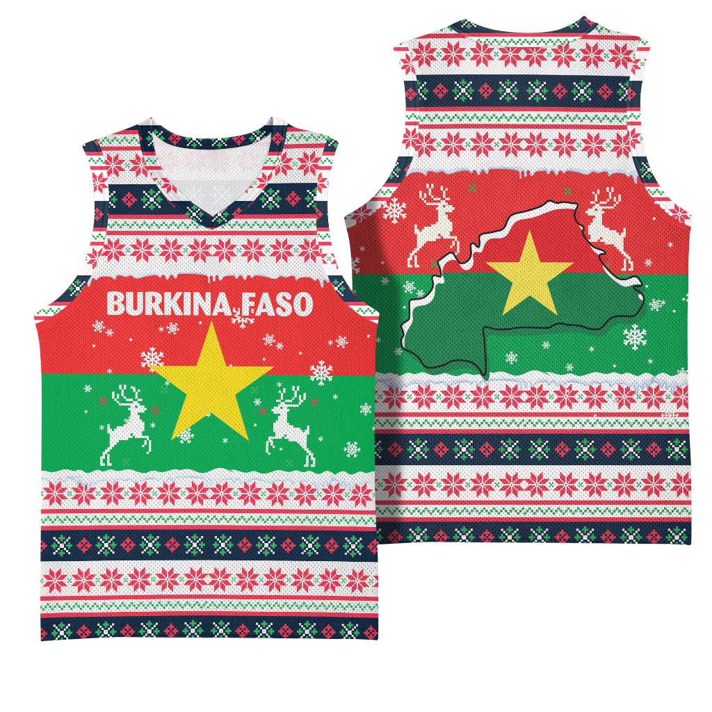 Christmas Burkina Faso Basketball Jersey Reindeer Star Design - Wonder Print Shop