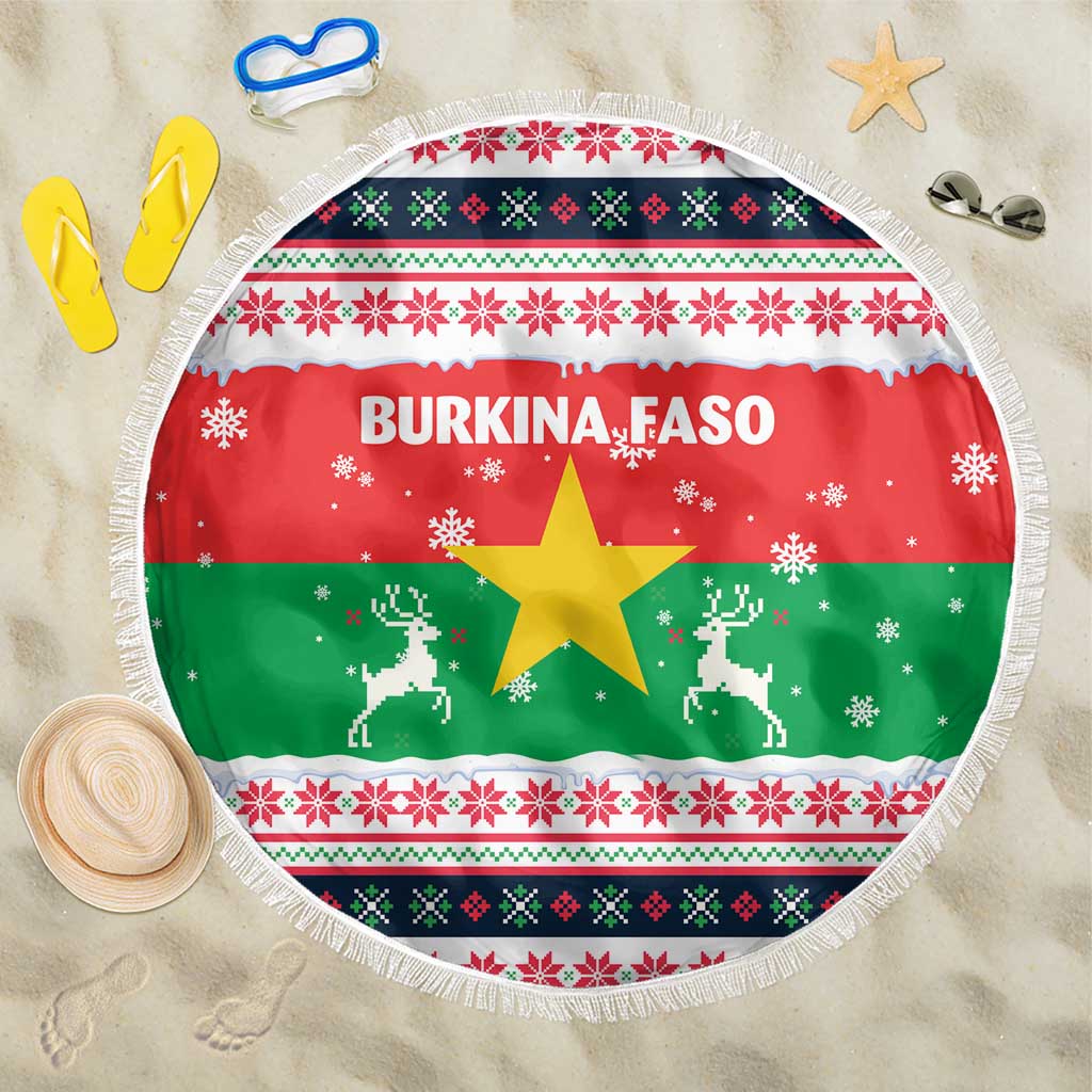 Christmas Burkina Faso Beach Blanket Reindeer Star Design - Wonder Print Shop