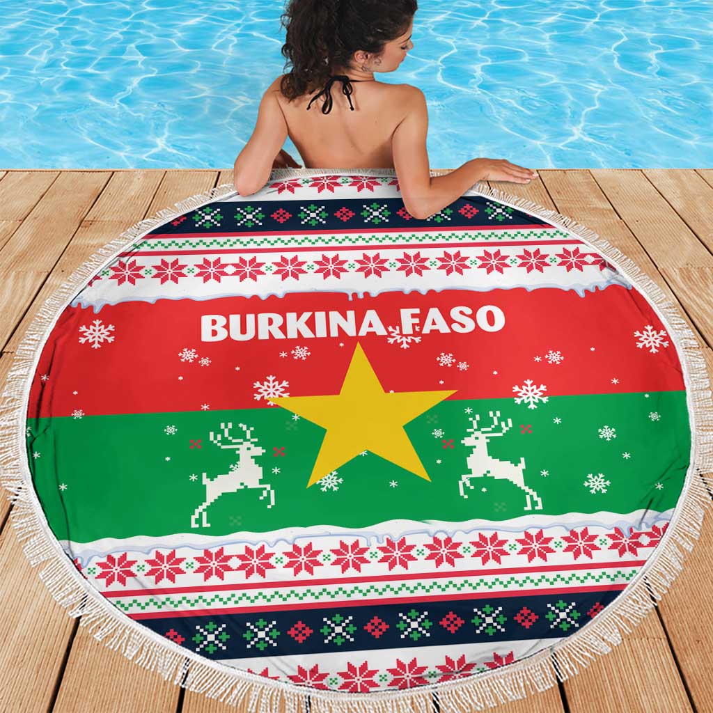 Christmas Burkina Faso Beach Blanket Reindeer Star Design - Wonder Print Shop