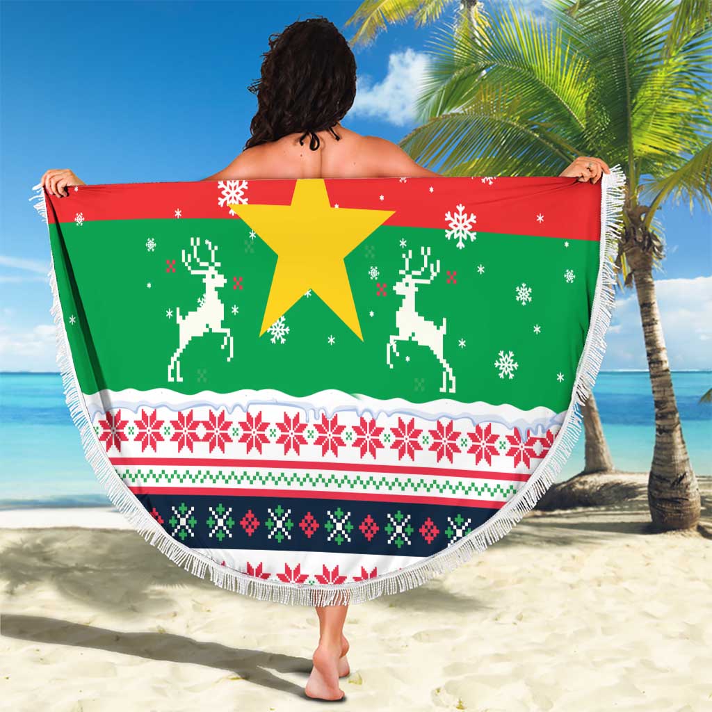 Christmas Burkina Faso Beach Blanket Reindeer Star Design - Wonder Print Shop
