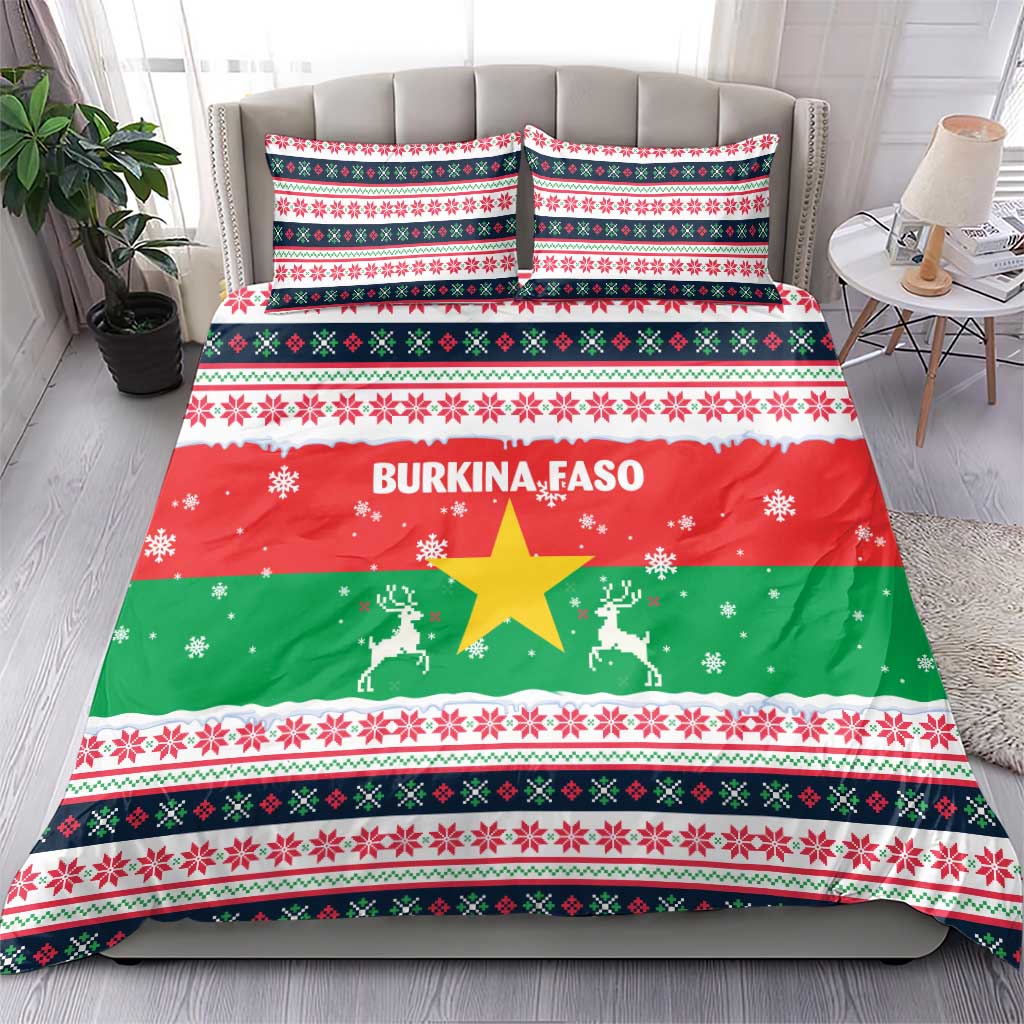 Christmas Burkina Faso Bedding Set Reindeer Star Design - Wonder Print Shop