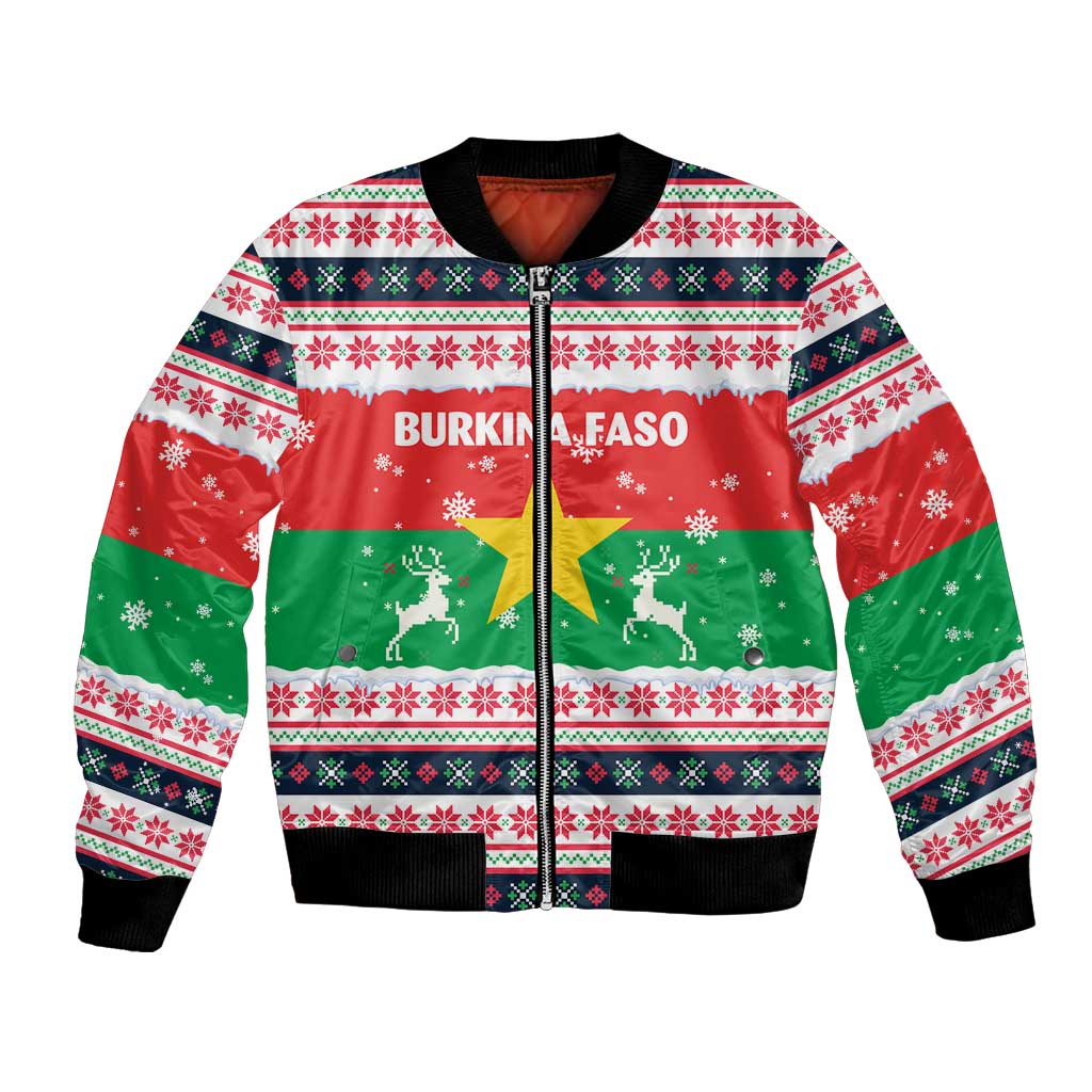 Christmas Burkina Faso Bomber Jacket Reindeer Star Design - Wonder Print Shop