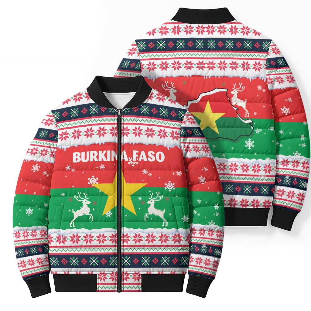 Christmas Burkina Faso Bomber Puffer Jacket Reindeer Star Design - Wonder Print Shop