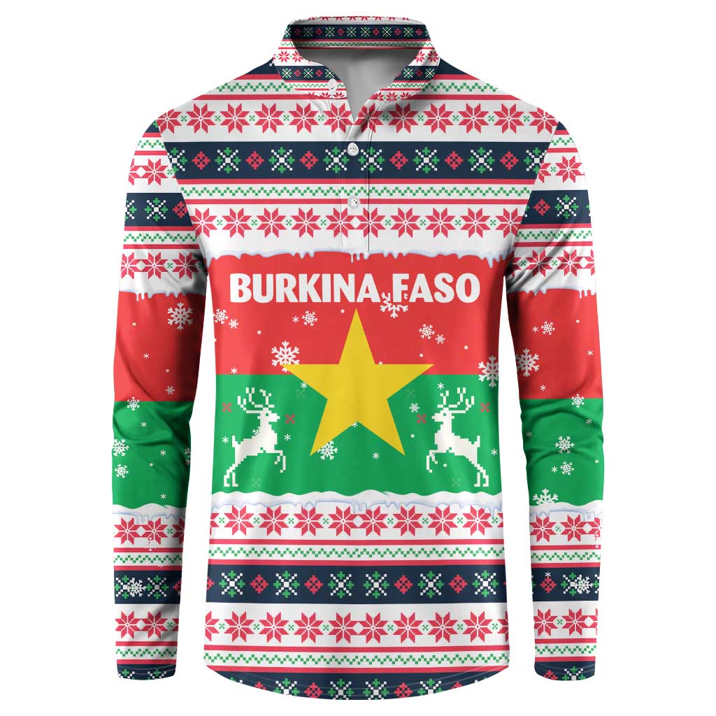 Christmas Burkina Faso Button Sweatshirt Reindeer Star Design - Wonder Print Shop